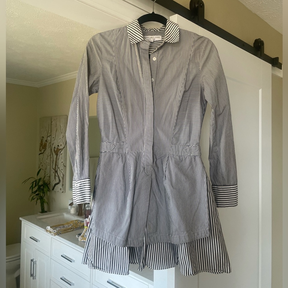 10 Crosby Derek Lam Gray and White Striped Shirt Dress